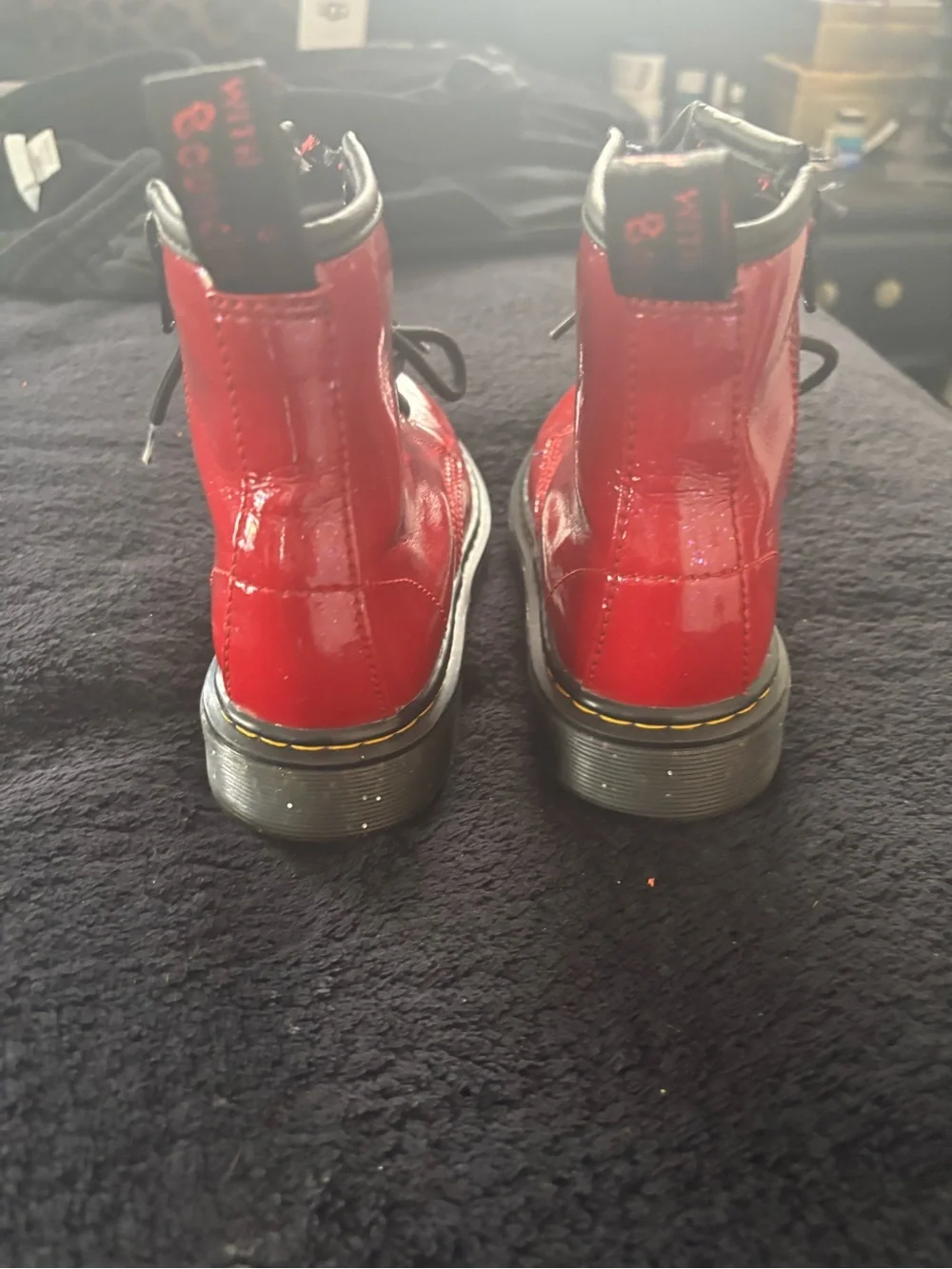 Dr. Martens Kids Red Glitter Lace-Up Combat Boots